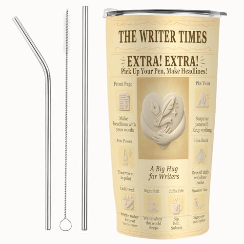SNUGLYZEN Writer Tumbler 20oz Stainless Steel Insulated Travel Cup with Lid, Vintage Press Design Gift for Writers & Authors, Editor Journalist Reporter Present, Fits Most Car Cup Holders