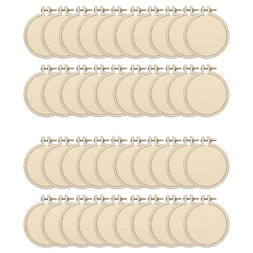 Akfldms Paquete de 40 Mini Aros de Bordado, Aros Cruzados Redondos de Madera, de Exhibición de Aros de Madera, Círculo para Manualidades DIY