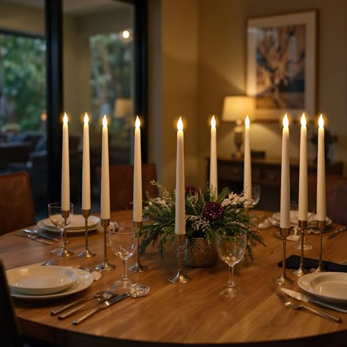 Image of GenSwin 26 Pcs Flameless Taper Candles with 3D Wick, LED Taper Candles Battery Operated, Flameless Battery Candlesticks for Home Party Wedding Christmas Decor(Ivory, 0.78 inchx10.8 inch)