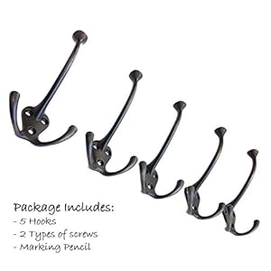 Ambipolar 5 Pack TriLeg Hook Heavy Duty Big Triple LegDouble Coat Hooks Base Entryway Coat Hooks Scarf and Jacket HangersPerfect Bath Towel Heavy Hooks 5 Pack Oil Rubbed Bronze