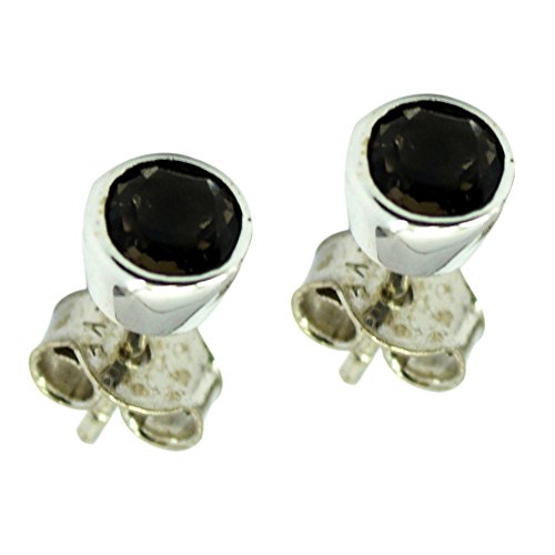Boucles d'oreilles quartz fumé rond en argent sterling pour femme