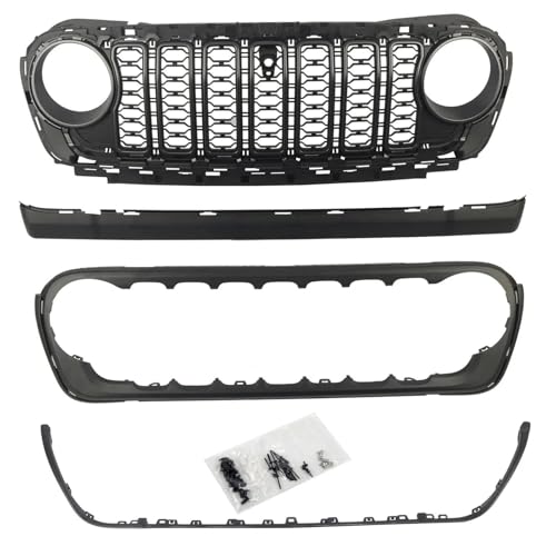 Grille de Calandre Avant avec Trou Caméra pour Jeep Wrangler JL et Gladiator 2018-2024 Style ABS Mat