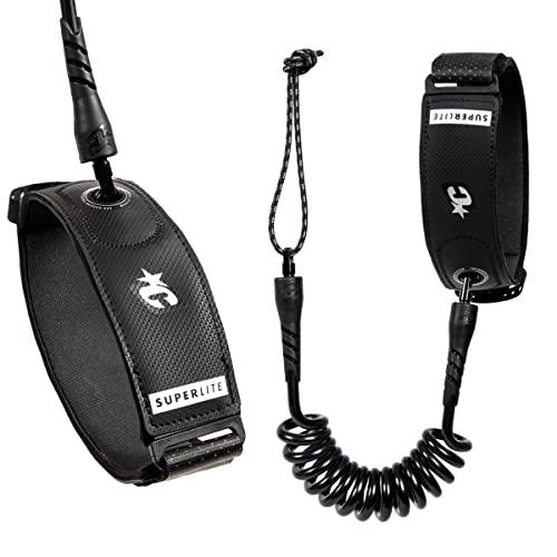 Creatures of Leisure Superlite Bicep, Surf Leash with Plug, Ultra-Light Construction, 1.2m Leash Length, 9/32 Inches Cord Thickness, Black Silver, S/M