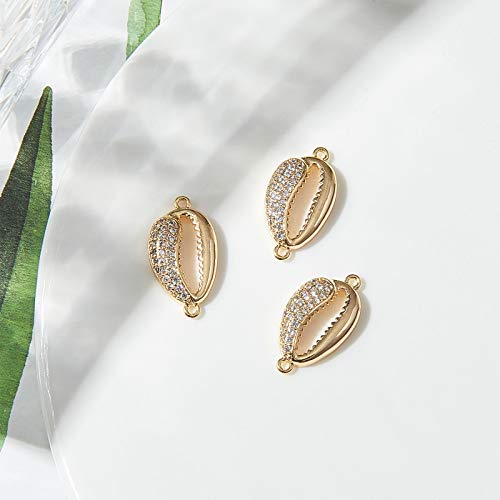 Liqunsweet 30Pcs Brass Micro Pave Cubic Zirconia Small Link Seashore Cowrie Shell Shape 18K Gold Plated Cz Stone Connector Charms Bulk For Women Earrings Necklace Bracelet Jewelry Making Crafts - 21Mm #TOP4