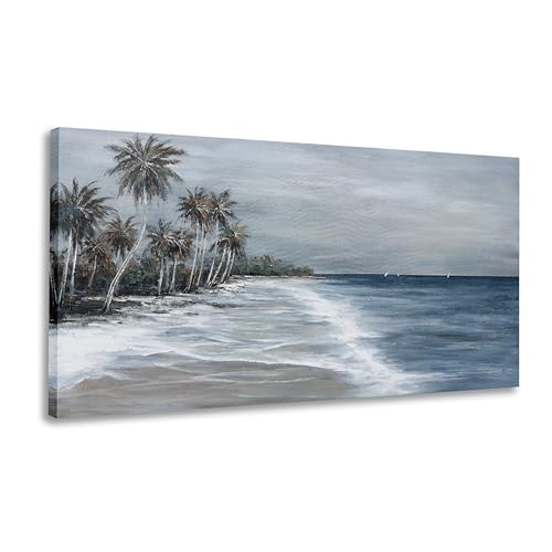 Coastal Wall Art Blue Gray Beach Wall Decor Landscape Abstract Canvas Painting Modern Ocean Artwork Framed for Living Room Bedroom Bathroom Office Decor 58"x29"Can Be Hung Directly by Glvzygy - Image 7