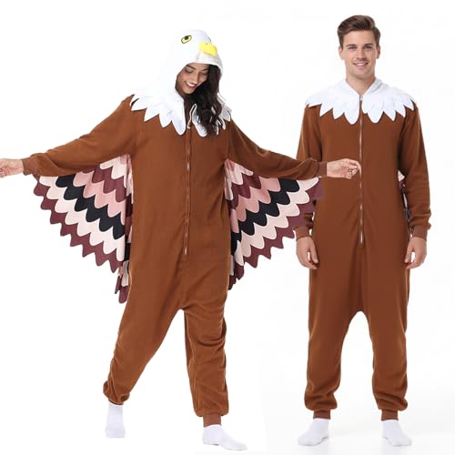 pewjury Eagle Costume Adult - Halloween Onesies for Women Big Bird Costume One Piece Cosplay Jumpsuit Brown
