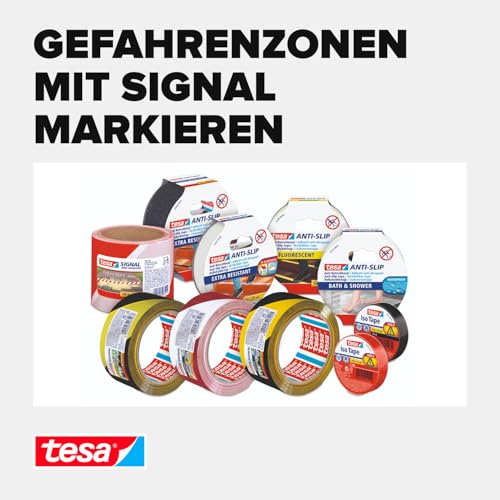 tesa Signal Markierungsklebeband UNIVERSAL - selbstklebendes Warnband zur permanenten Markierung und Kennzeichnung von Gefahrenzonen - aus robustem PP - 66 m x 50 mm - Rot/Weiß
