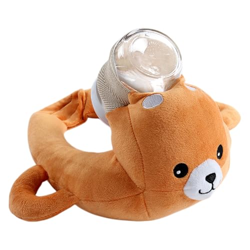 Coussin de support réglable avec poignées de biberon en peluche - Ergonomique - Sans prise en main - Facile à utiliser - Doux et lavable - Pour nourrissons et tout-petits nouveau-nés (A)