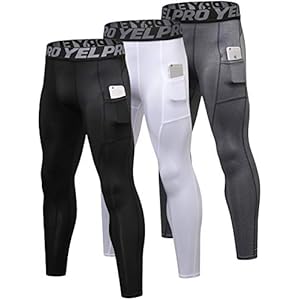 Yuerlian 1 or 3 Pack Men’s Compression Pants Running Tights Workout Leggings Cool Dry Yoga Gym Pants with Pocket