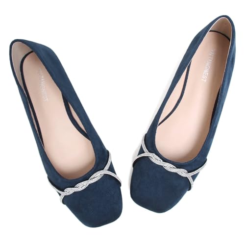 Image of TN TANGNEST Womens Casual Flats Chain Ballet Flats | Fashion Pointed Toe Rhinestone Flats, Comfort Slip On Dress Shoes for Business Work Office Wedding Party