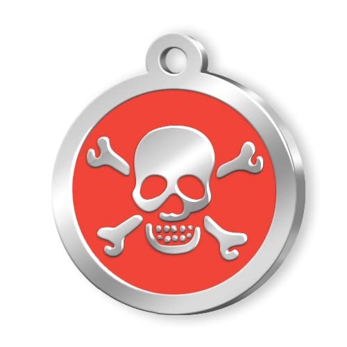 Skull Dog id Tag - Silver Plated Pet Tags - Silver Plated Dog Name Tag - Personalized Pet Tag - Customized Dog Cat Tag - ID Tag for Dog - Custom Dog Name Tag (Red)