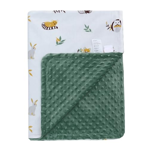 LAT LEE AND TOWN Couverture Douillette pour Bébé, Couverture Minky pour Poussette, Sièges Bébé, 75 x 100 cm, Animal, Réversible, Douillette, Polyester, Coton, Unisex, Bébé, Enfant