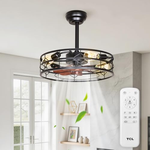 TCL 20" Black Caged Downrod Ceiling Fan with Light & Remote - image 1