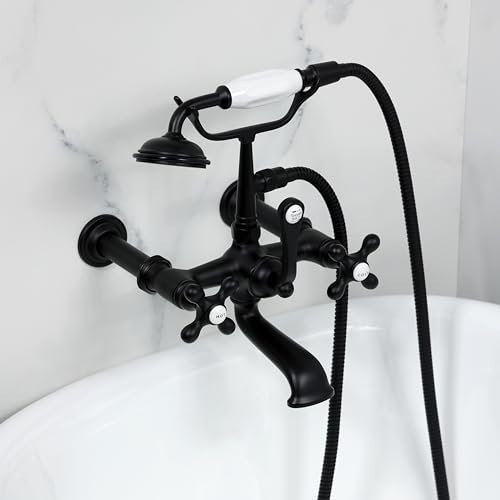 Kingston Brass CC547T0 Vintage 7-Inch Wall Mount Tub Faucet with Hand Shower, Matte Black by Kingston Brass - Image 2