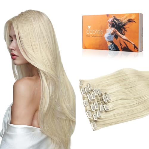 Image of DOORES Human Hair Extensions, Natural-Looking Adding Volume to Thin Hair for Daily Confidence, Platinum Blonde 100g 7pcs 14 Inch Fast 5 Minutes Installation Daily Use