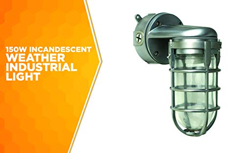Woods L1707SVBS Traditional 150W Incandescent Weather Industrial Light; Wall Mount; Brushed Steel by Woods - Image 2