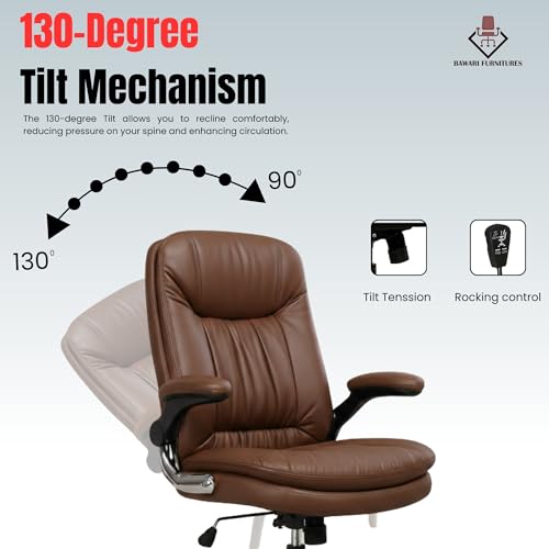 Image of Premium Leatherette Executive Office Chair with Chrome Base & Padded Armrests | Adjustable Height Swivel Desk Chair for Office & Home (Brown)