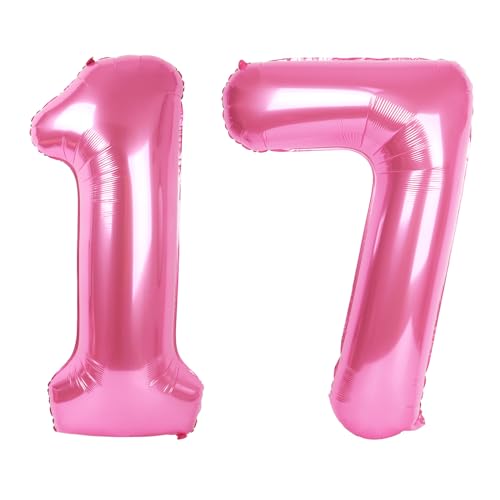 Pink Jumbo Number 17 Balloon 40 Inch, Boy Girl 17 Birthday Supplies, Foil Helium 17 Birthday Giant Balloon, Mylar Pink Number Balloons Anniversary Decorations by Upgesy - Used condition - US$4.21
