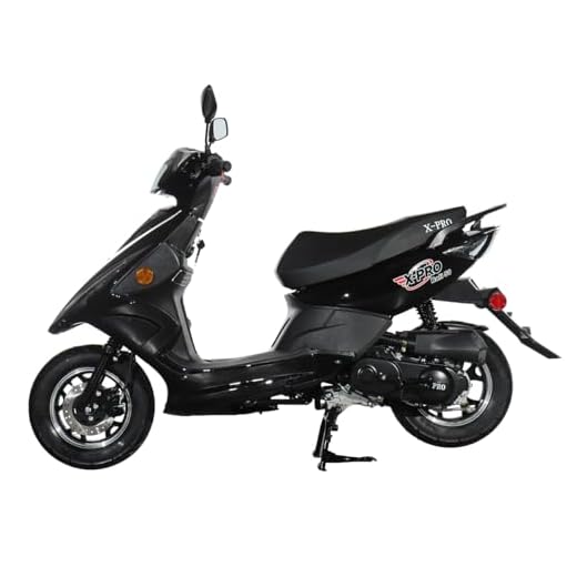 X‑PRO Bali 50cc 4‑Stroke Gas Moped with Electric & Kick Start, CVT Transmission, 10″ DOT Wheels, LED Headlight, Under‑Seat Storage – Comfortable City Commuter Ride (Black)