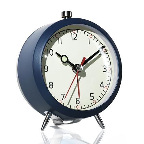 AYRELY® 4 Loud Analog Alarm Clock, Retro Metal Travel & Table Clock Battery Operated, Silent Non-Ticking Desk Clock with Alarm Switch Button for Bedroom, Bedside, Shelf, Office (Blue)