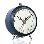 AYRELY® 4" Loud Analog Alarm Clock, Retro Metal Travel & Table Clock Battery Operated, Silent Non-Ticking Desk Clock with Alarm Switch Button for Bedroom, Bedside, Shelf, Office (Blue)