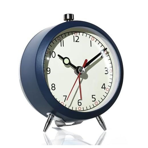 AYRELY® 4" Loud Analog Alarm Clock, Retro Metal Travel & Table Clock Battery Operated, Silent Non-Ticking Desk Clock with Alarm Switch Button for Bedroom, Bedside, Shelf, Office (Blue)