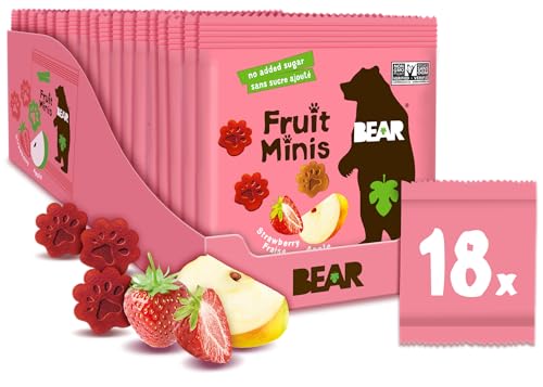 BEAR Fruit Minis DUO, 18 Packs per Box- Healthy Fruit Snacks, Apple & Strawberry Flavour, 100 Grams