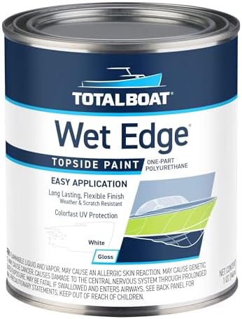 TotalBoat Wet Edge Topside Marine Paint Premium Polyurethane Coating for Boats, RVs, Exterior Trim, Fiberglass, Metal, and Wood (White, Quart)