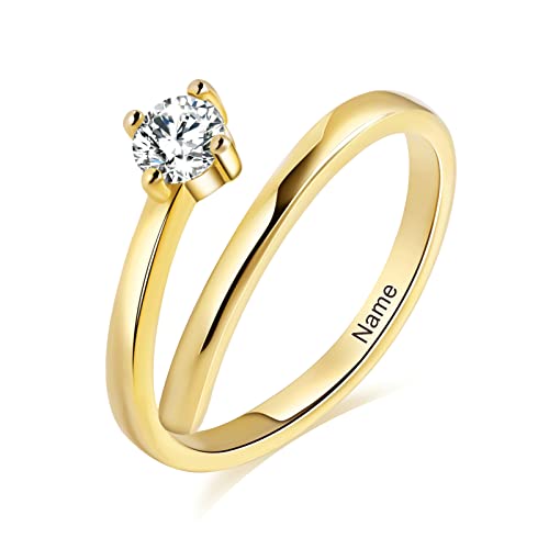 Anazoz Name Rings Personalized Sterling Silver 925 Friendship Rings For Women, 14K Gold Plated Stacking Knuckle Rings For Women Ajustable #TOP30