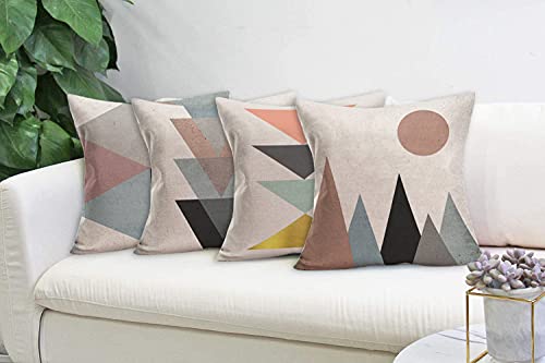 Xihomeli A1 Geometry Theme Cotton Linen 16X16 Inch Throw Pillow Covers Triangle Circle Sun Mountain Pattern Cushion Case Set Of 4 Colorful Geometric Pillowcase thumb #1