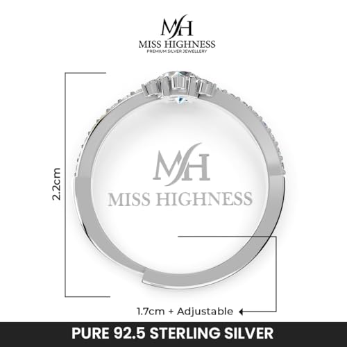Image of Miss Highness 925 Sterling Pure Silver Ring for Women, Solitaire Rings, Adjustable Size, Daily Wear Silver Jewellery with Certificate of Authenticity, Birthday, Anniversary, Gift for Wife & Girlfriend