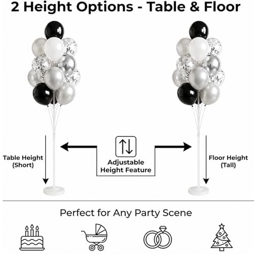 Image of Balloon Column Stand Kit,2 Sets of Assorted Rainbow Balloon Tower Pillar with 10inch Bright Color baloon Reusable Design for Grirls Party,Birthday, Wedding,Baby Shower (Black Silver)