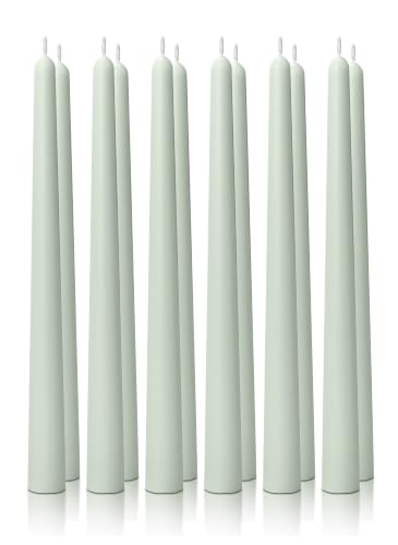 Homeology 12 PK 10 Classic Taper Candles Light Sage Green 7-8 Hours Long Burning Unscented Tall Candlesticks
