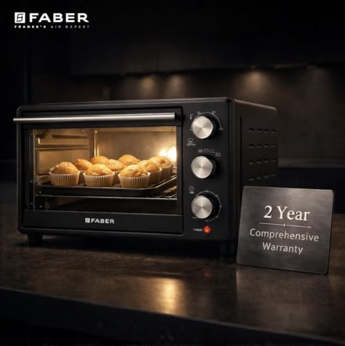 Image of Faber FOTG 24L Neo|1500 Watts OTG|Bake,Toast, Grill| 4 Stage Functions,Upper & Lower Heating|Cool-Touch Handle, Heat Resistant Glass, Indicator Light, Auto-Shut, Ready Bell| Removable Crumb Tray