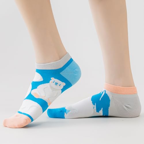 Image of 2 Pairs Funny Cartoon Animal Print Cotton Ankle Socks for Women Teens