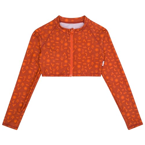 Image of SwimZip Girls' Long Sleeve Zipper Crop Top Rash Guard UPF 50+ Sun Protection