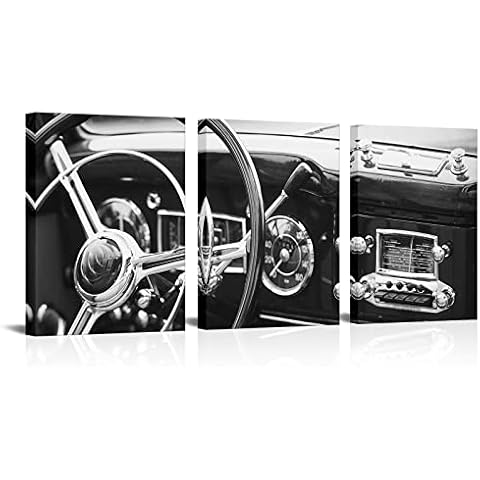 LoveHouse Vintage Car Canvas Wall Art Mens Room Art Prints Black and White Classic Car Pictures Prints Cover