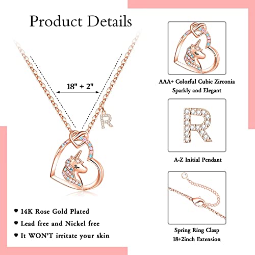 Storup Unicorns Gifts For Girls Necklace, Rose Gold Unicorn Necklace Jewelry For Girls Letter R Unicorn Necklaces For Girls Women Valentines Day Birthday Gifts Unicorns Gifts For Girls #TOP4