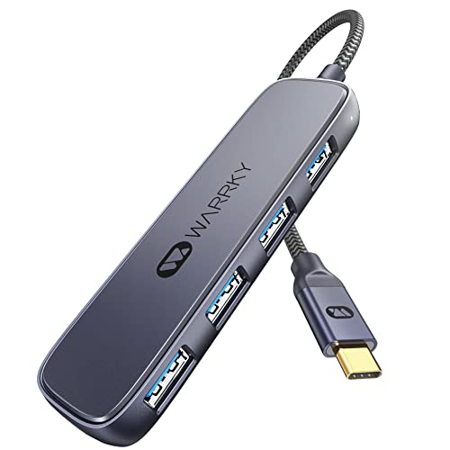 ã2023 Upgradedã 5Gbps High-Speed USB C to USB Hub 4 Ports, WARRKY Portable Aluminum USB-C to USB 3.0 Multiport Adapter, Thunderbolt 3 to USB Compatible for MacBook Pro/Air, iPad Pro, iMac, More