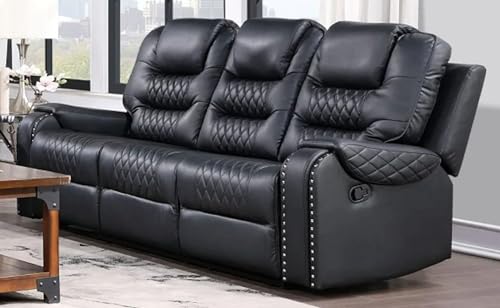 Image of Torque - Mikkel Leatherette Recliner Sofa 3 Seater Manual- Black | Three-Seater Recliner Couch Chair | Triple 3 Seater Recliner Sofa for Living Room 1 Year Warranty