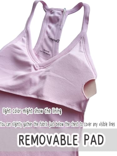 Image of Danysu V Neck Racer Back Tank Top for Women Padded Ribbed Long Tank Fitted Basic Cami Tops