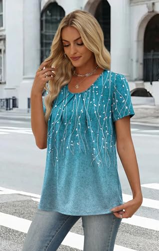 Image of WIHOLL Women T Shirts Pleated Short Sleeve Tops Business Casual Blouses | Loose Fit, Dressy Casual, Trendy 2026, Flowy, Boho