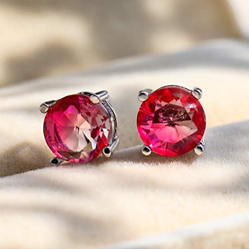 Bamos Sterling Silver Tourmaline Earrings Round Multicolor Earrings Gradient 8Mm 2Ct (Pink-Yellow) #TOP2