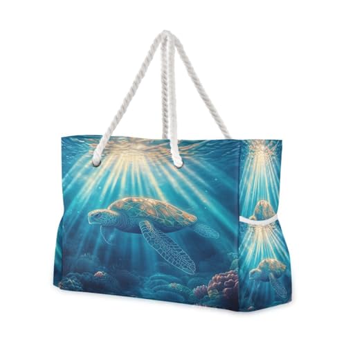 Large Beach Bags Totes Canvas Tote Shoulder Bag Beautiful Turtles Water Resistant Bags for Gym Travel Daily