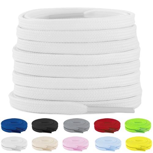 Image of Lacesgian 6mm Narrow Double-Layer Flat Shoelaces for Running Athletic Sneakers, Thick Durable Laces for Trainers,Casual Shoes (White, 54"/140cm)