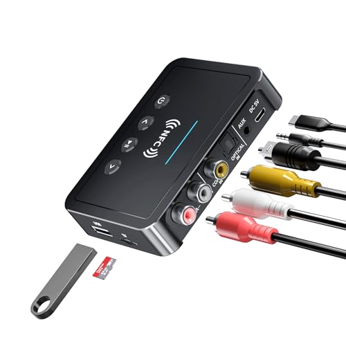 MOREGAX Bluetooth Receiver, Audio Adapter for Home Stereo/Speakers, Headphones, TV, Supports RCA, 3.5mm AUX, USB, TF Card, NFC (6)