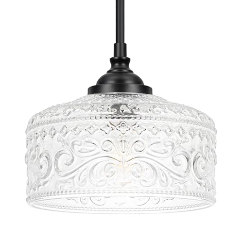 Black Vintage Pendant Lights Kitchen Island, Adjustable Height Kitchen Island Lighting, Bathroom Pendant Light with Clear Glass Shade- Dual Mount Ceiling & Hanging Fixtures with 90° Swivel for Decor