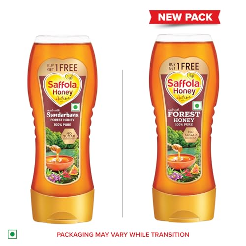 Image of Saffola Honey Active, 700g (350g x 2), Made with Sundarban Forest Honey, 100% Pure Honey, No sugar adulteration, Natural Immunity booster (Pack of 3)
