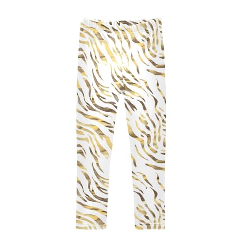 Zebra Skin Print Gold Stripes Girls Casual Leggings for Kids Printed Long Pant Bottoms Stretch and Soft