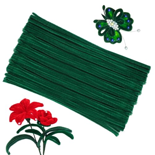 Image of 100 Pcs Pipe Cleaners, Green Fuzzy Pipe Cleaners Craft | inchChenille Stems for Arts and Crafts Supplies Pipecleaners for DIY Festivals Bouquet Art Supplies for Flower Making inch